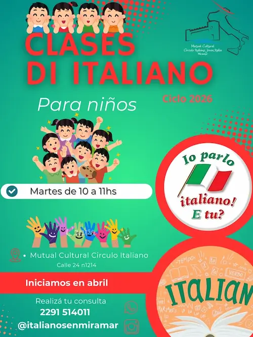Afiche de Clases de Italiano para Niños: Ciclo 2026